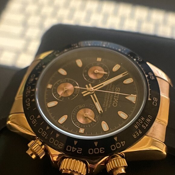 Seiko mod- rosegold Daytona with rubber strap mega-quartz VK63 movement watch - Picture 3 of 5